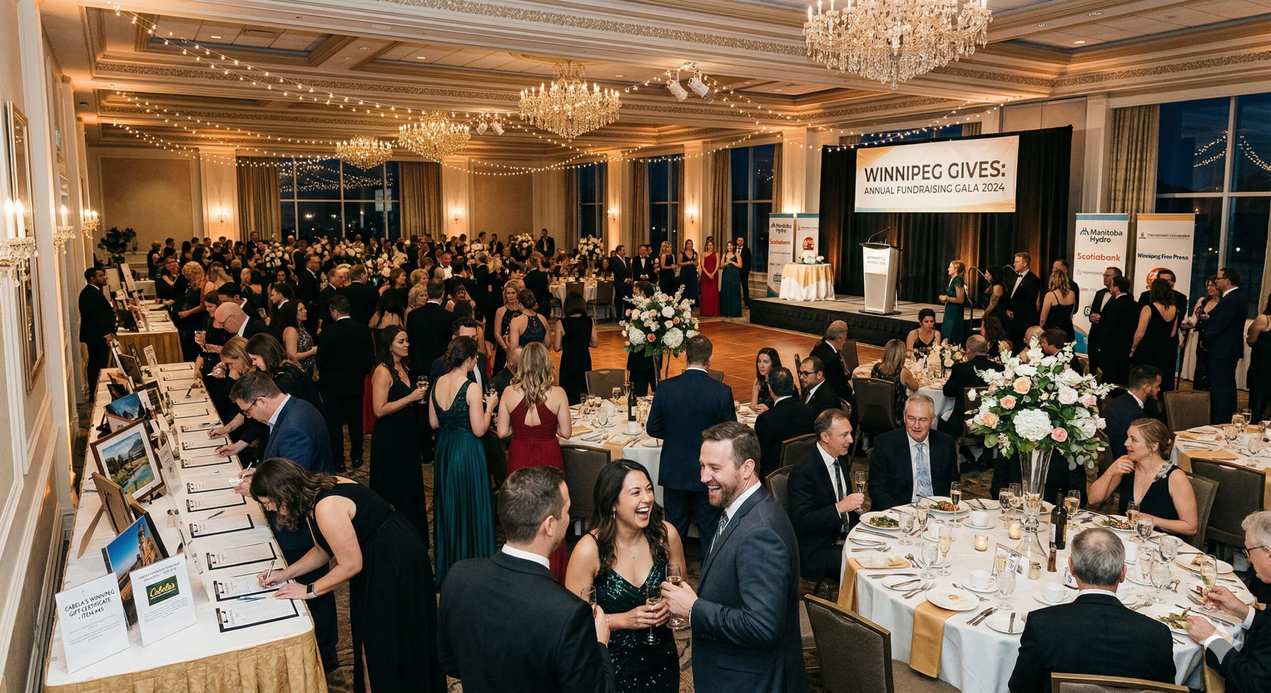 Guests at a Winnipeg gala fundraiser with Robo Portraits robot